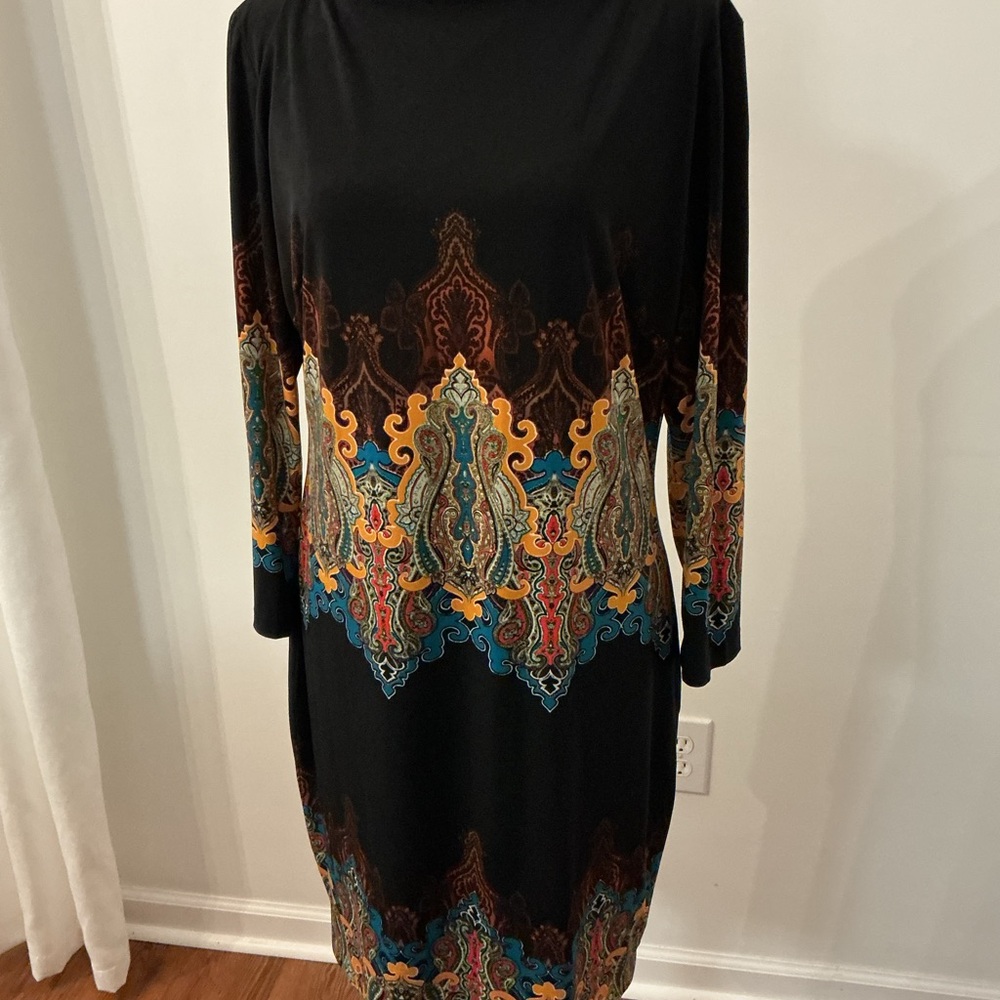 Cache Black and Multicolor Long Sleeve Dress